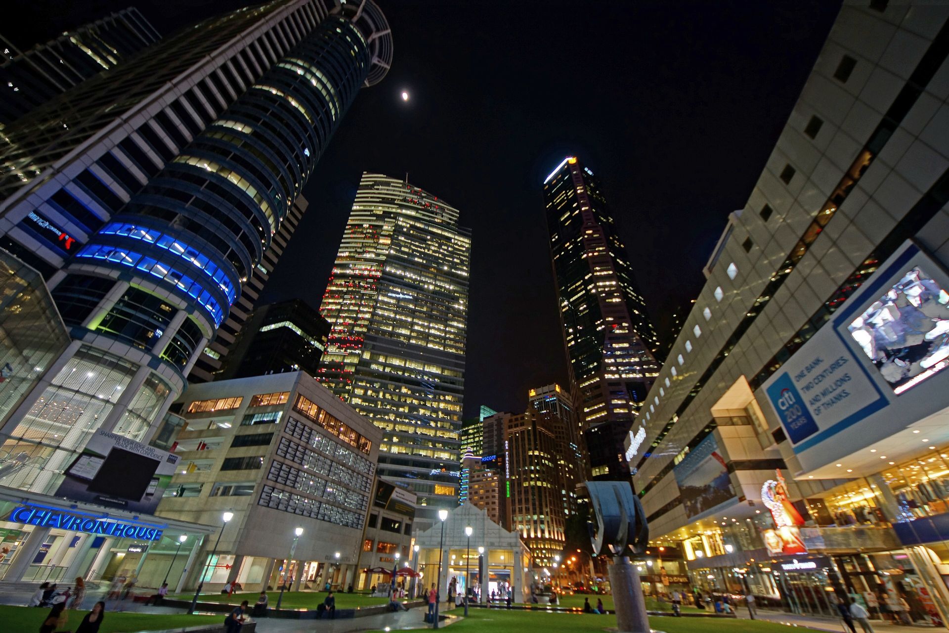 Raffles Place towers at night, Singapore