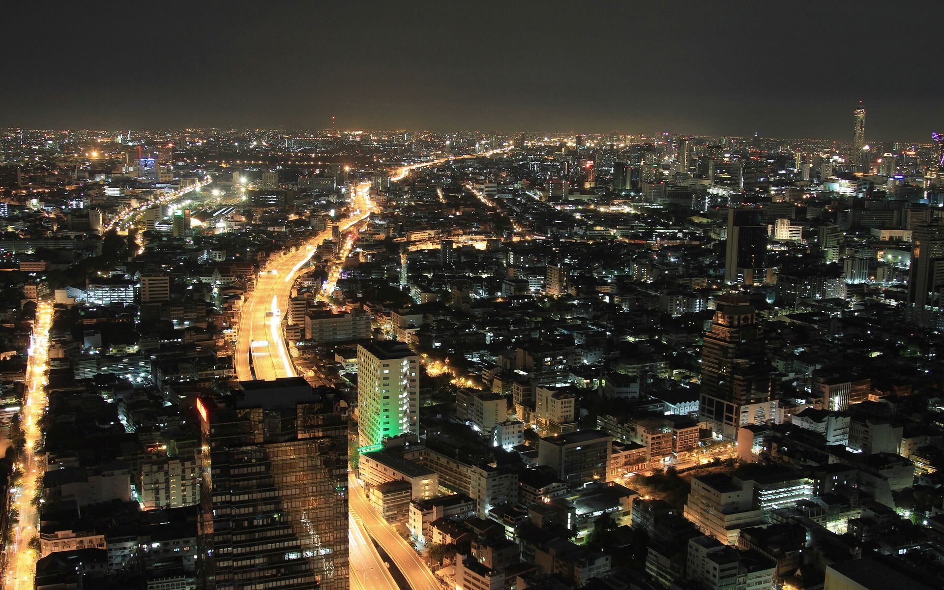 Silom, Bangkok, at night from above