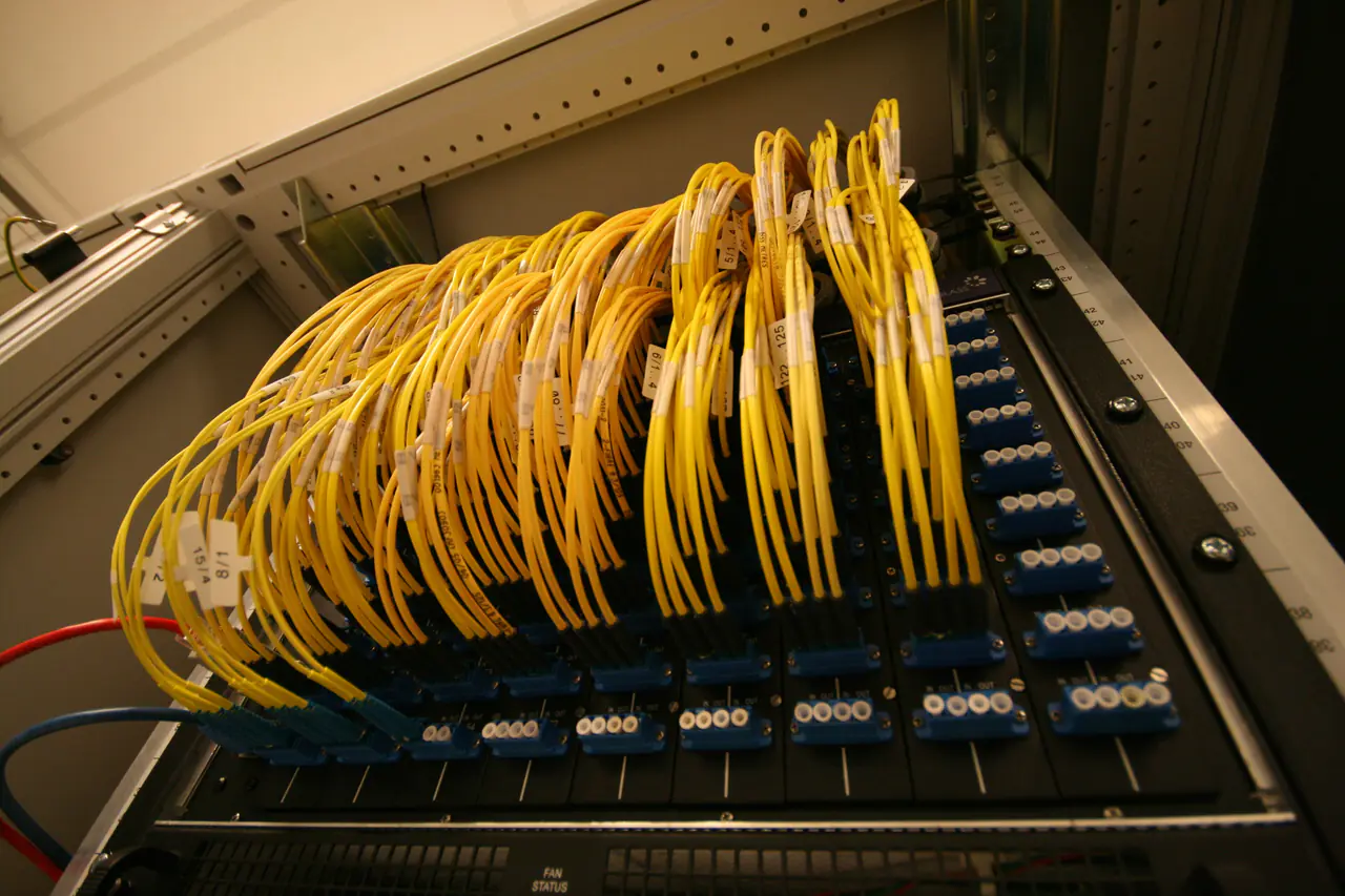 An optical patch panel of the AMS-IX Internet exchange point, in Amsterdam, Netherlands.