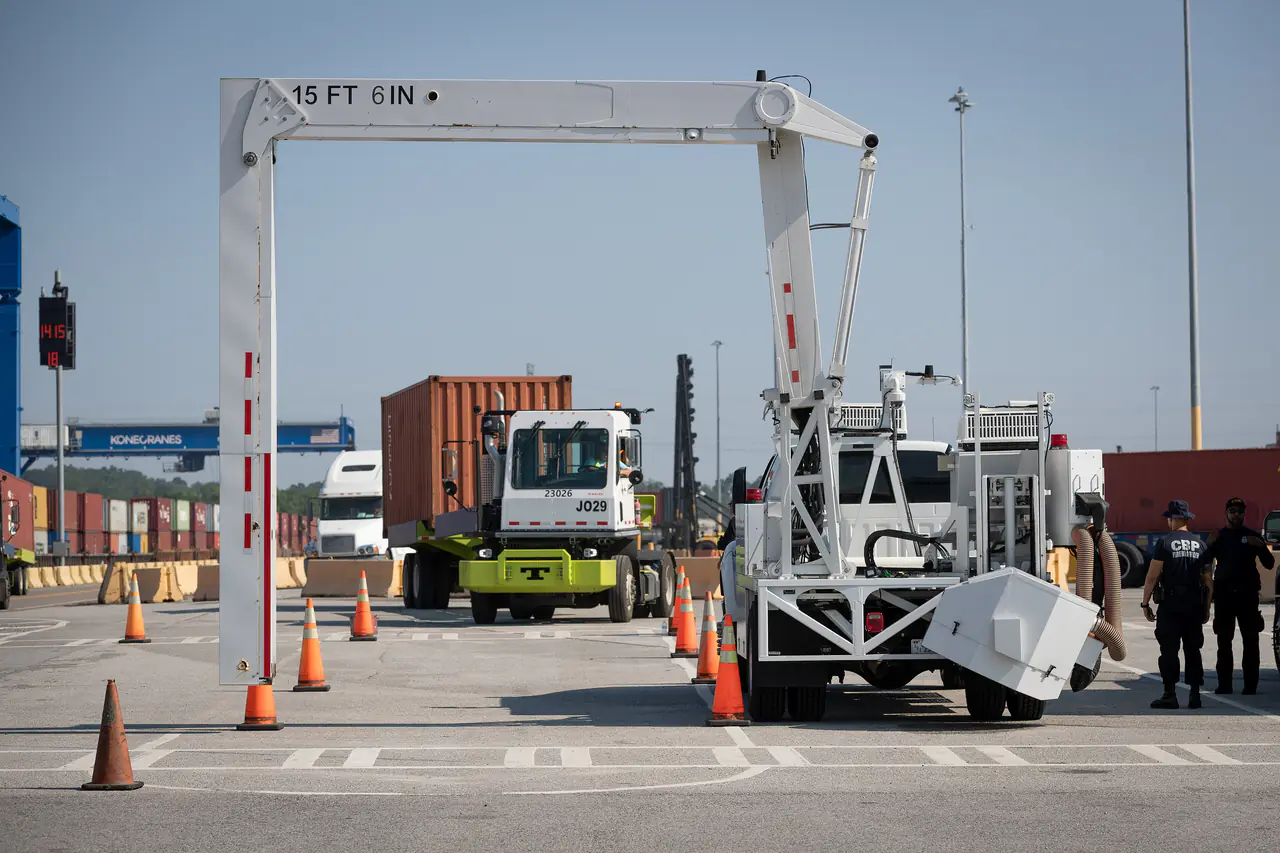 U.S. Customs and Border Protection officers with the Office of Field Operations conduct Non-Intrusive Inspections (NII) of shipping containers at the Port of Savannah, June 28, 2023. CBP Photo by Jerry Glaser