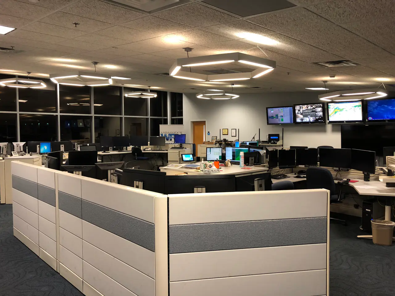 The Operations room within the National Weather Service's Baltimore/Washington Weather Forecast Office in the Dulles section of Sterling, Loudoun County, Virginia