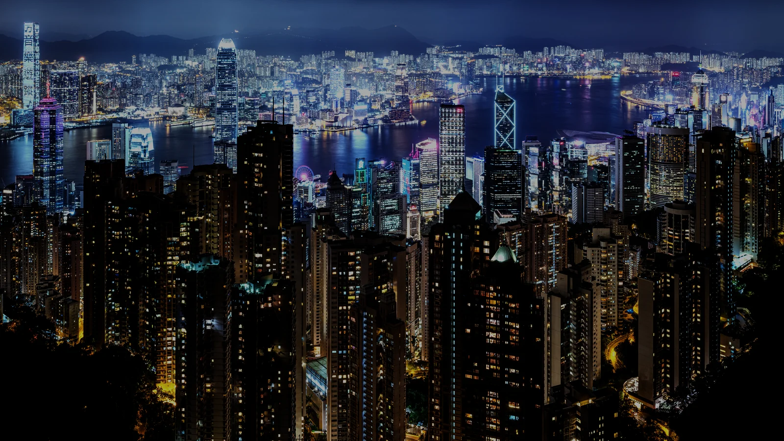 Hong Kong's financial district and harbour at night