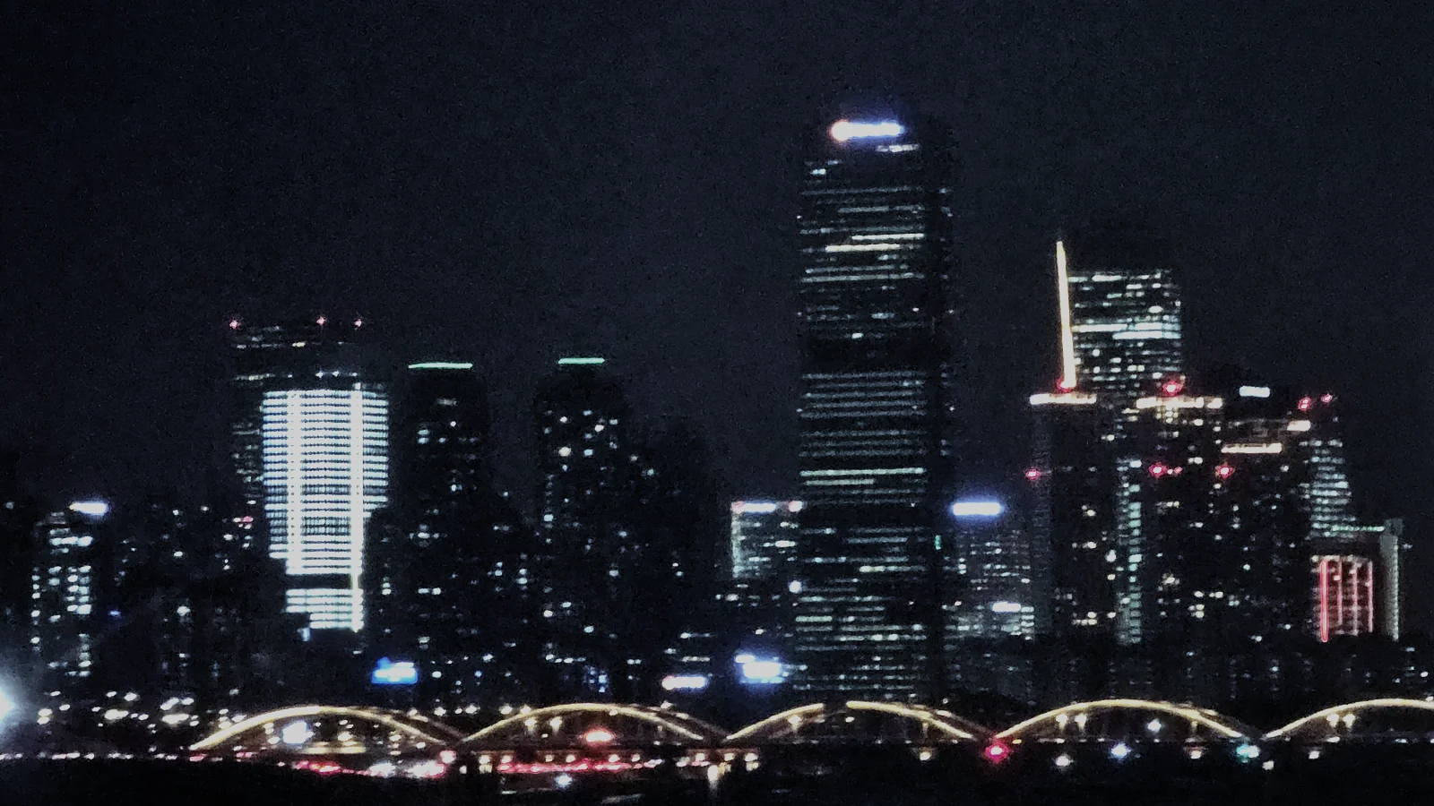 Yeouido's financial district seen from Dongjak Bridge at night, Seoul