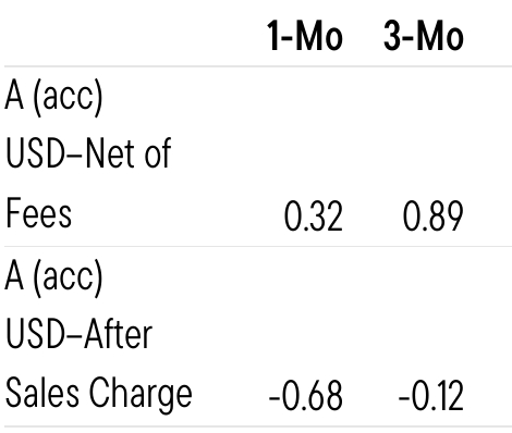 Original return table: tokenized class, 3-month return 0.89 percent before sales charge and minus 0.12 percent after the illustrated sales charge.